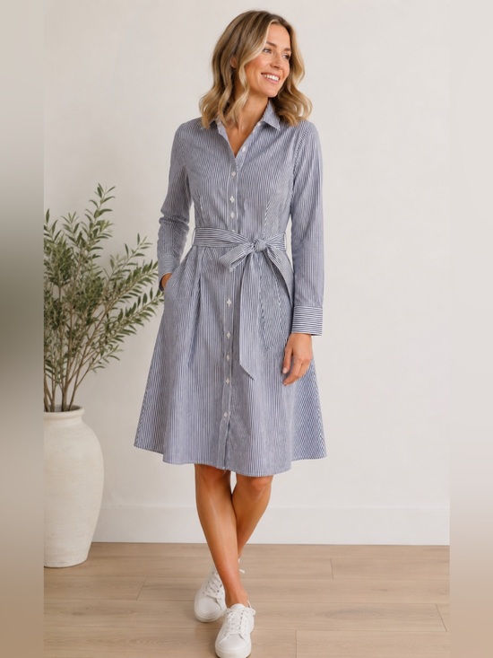 J. Crew Dresses & Skirts - NEW J. Crew Striped Button Up Front Shirtdress Belt Waist Tie Navy White Size 4
